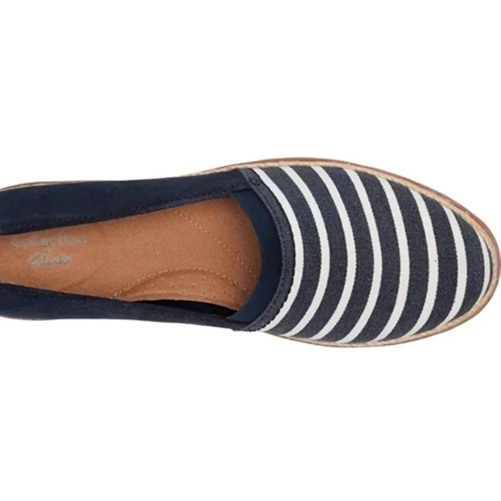 NEW! CLARKS Nautical Stripe Slide On Espadrille Sneaker Loafer Shoes.